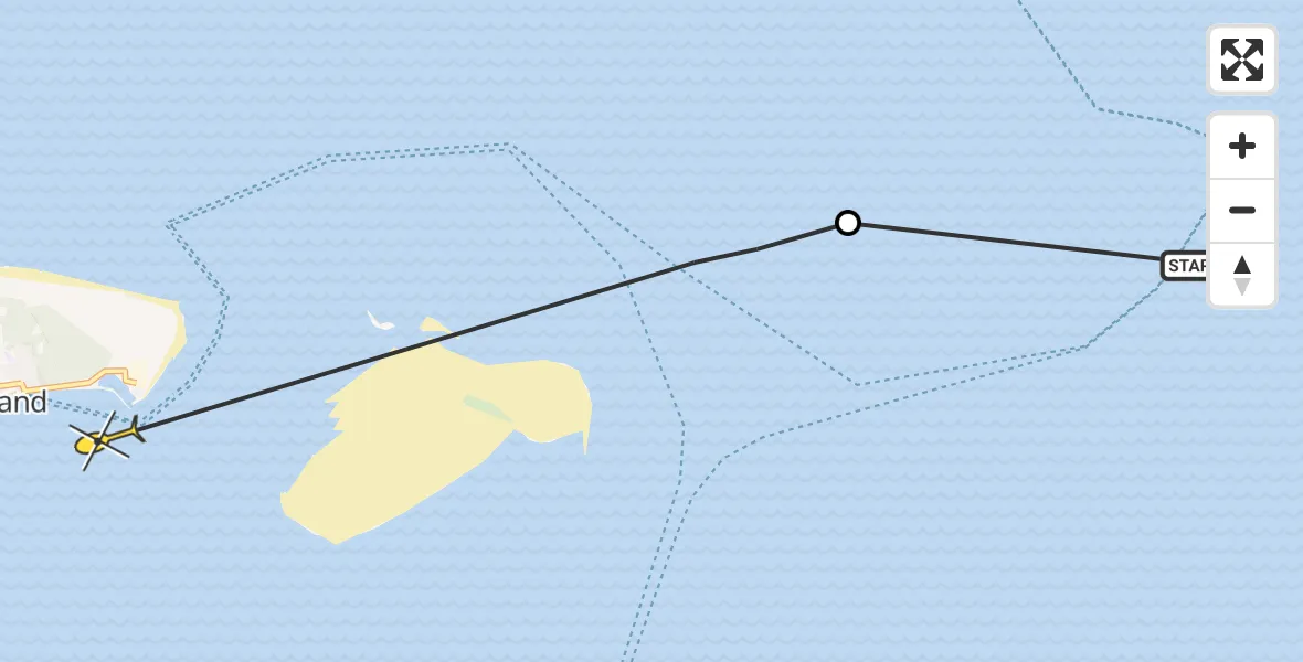 Routekaart van de vlucht: Ambulancehelikopter naar Vlieland Heliport, Haven Vlieland