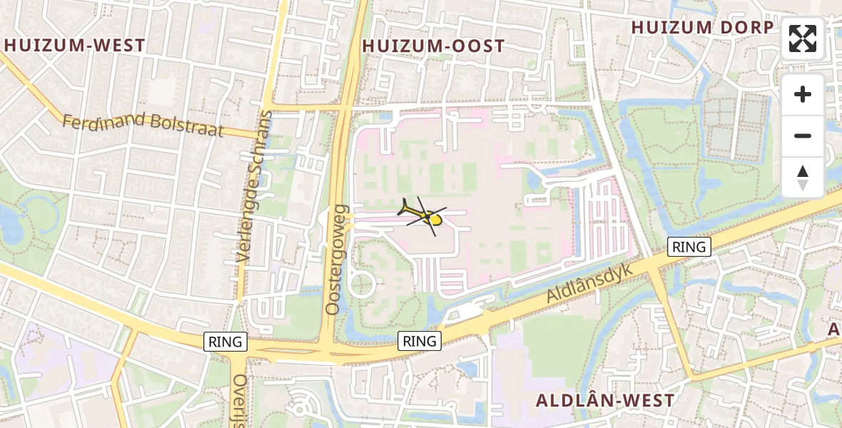 Routekaart van de vlucht: Ambulancehelikopter naar Leeuwarden