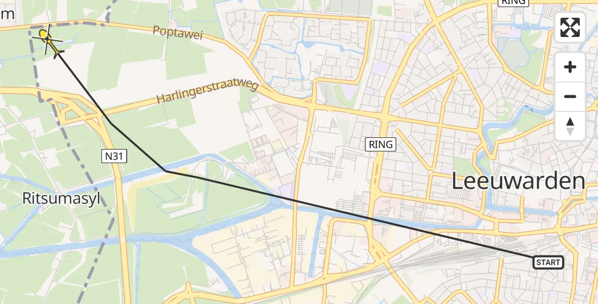 Routekaart van de vlucht: Ambulanceheli naar Leeuwarden, Ynduksjewei