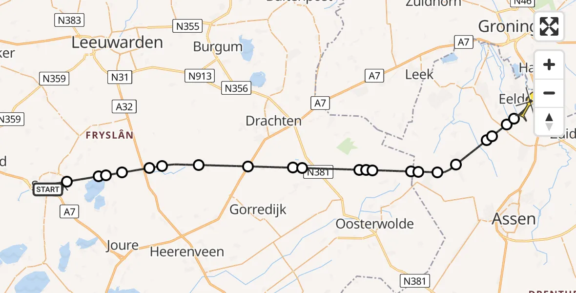 Routekaart van de vlucht: Lifeliner 4 naar Groningen Airport Eelde, Burgemeester de Hooppark