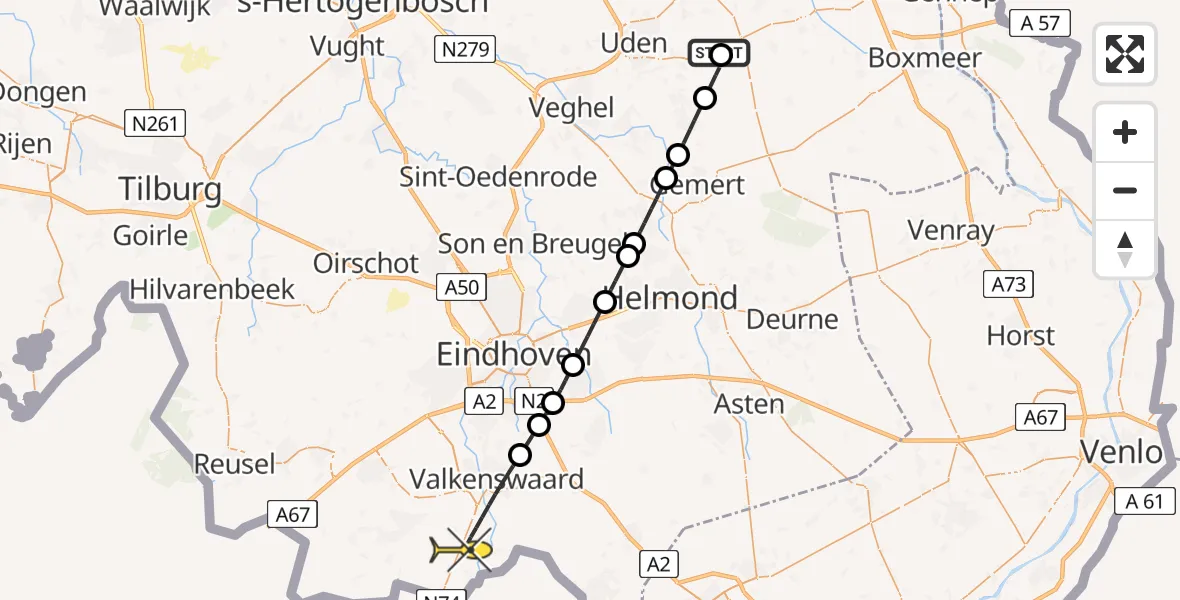 Routekaart van de vlucht: Lifeliner 3 naar Valkenswaard, Groesstraat