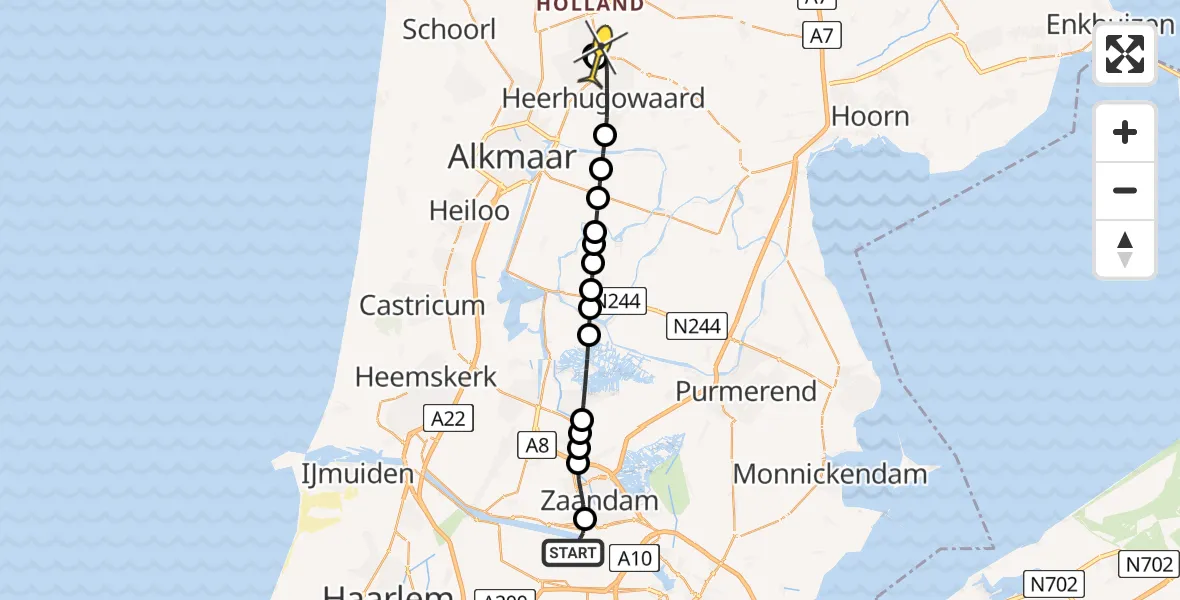 Routekaart van de vlucht: Lifeliner 1 naar Heerhugowaard, Hemtunnel