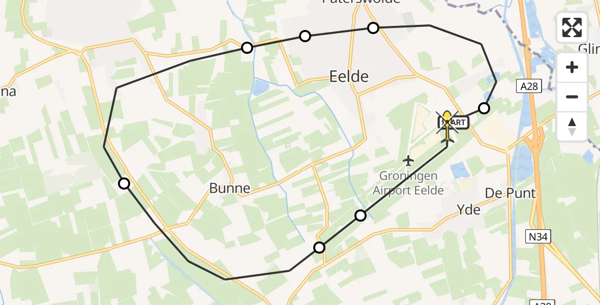 Routekaart van de vlucht: Lifeliner 4 naar Groningen Airport Eelde, Oosterbroek