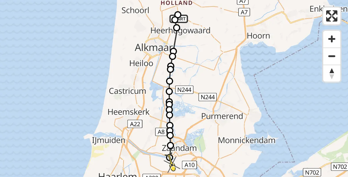 Routekaart van de vlucht: Lifeliner 1 naar Amsterdam Heliport, Grasmus
