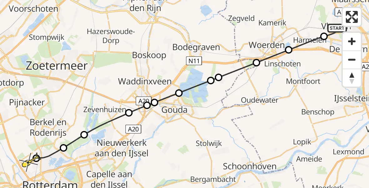 Routekaart van de vlucht: Lifeliner 2 naar Rotterdam The Hague Airport, De Vuursche