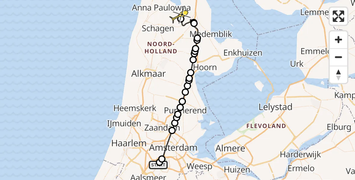 Routekaart van de vlucht: Politieheli naar Slootdorp, Kraayveldstraat