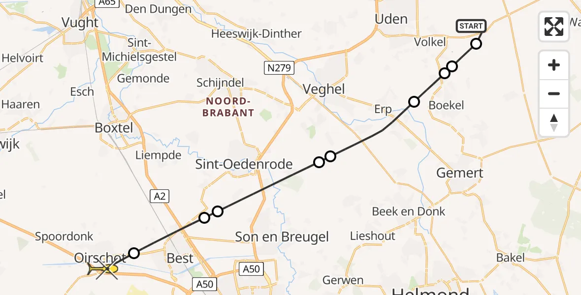 Routekaart van de vlucht: Lifeliner 3 naar Oirschot, Zeelandsedijk