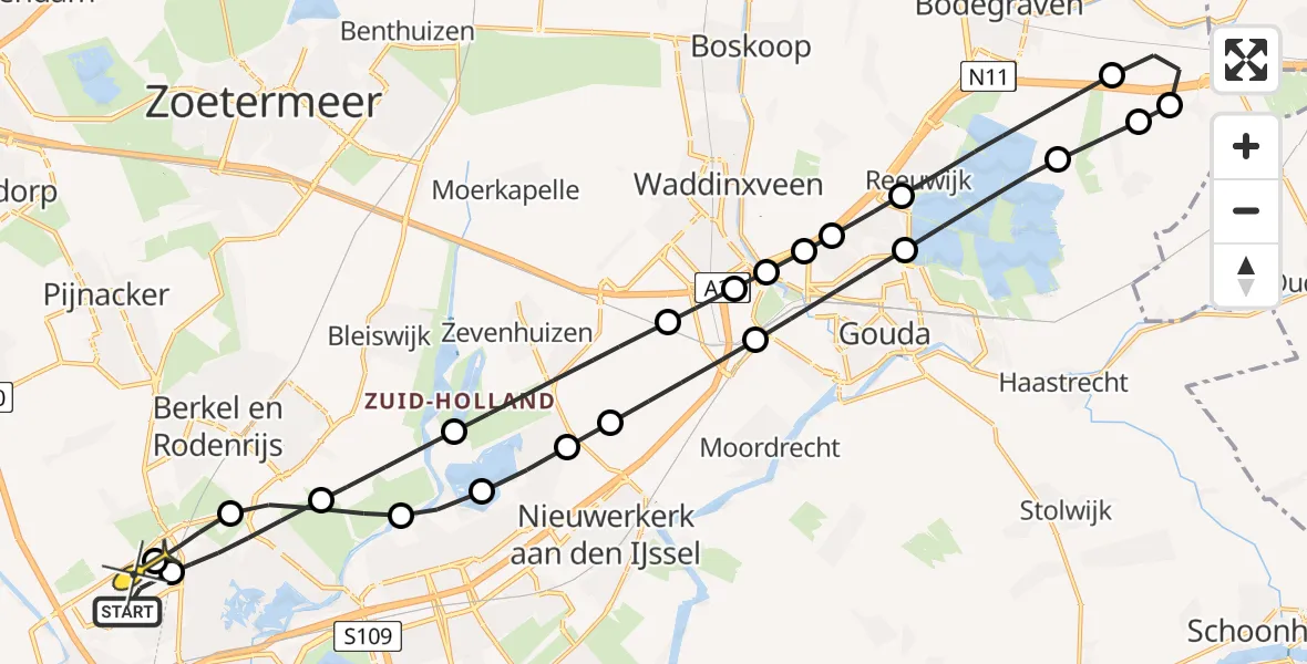 Routekaart van de vlucht: Lifeliner 2 naar Rotterdam The Hague Airport, Teugeweg