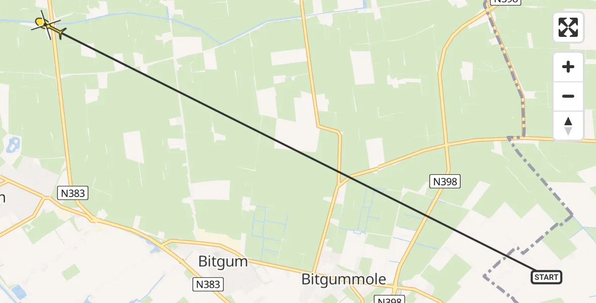 Routekaart van de vlucht: Ambulancehelikopter naar St.-Annaparochie, Hemmemaweg