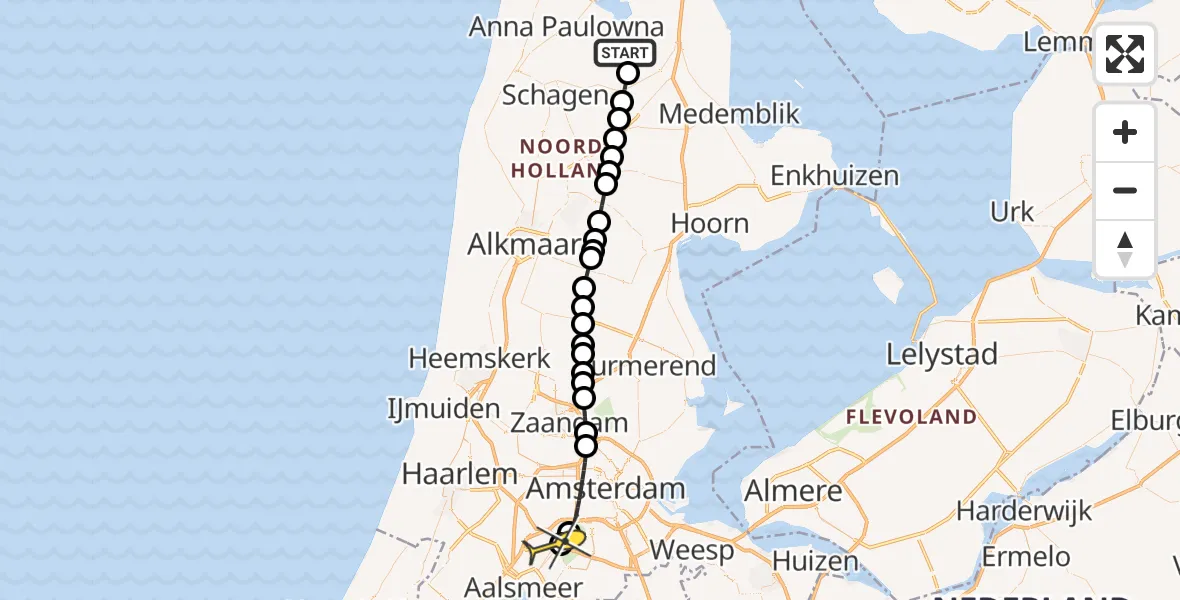 Routekaart van de vlucht: Politieheli naar Schiphol, Ulkeweg