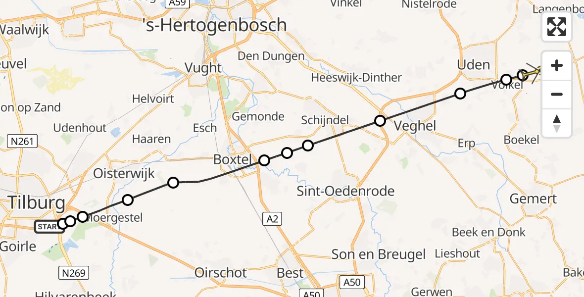 Routekaart van de vlucht: Lifeliner 3 naar Vliegbasis Volkel, Hoevense Kanaaldijk