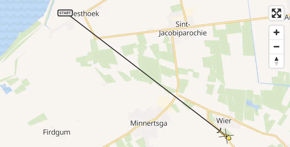 Routekaart van de vlucht: Ambulancehelikopter naar Wier, Gernierswei