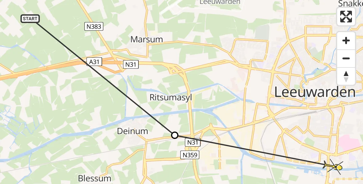 Routekaart van de vlucht: Ambulanceheli naar Leeuwarden, Skimerwei