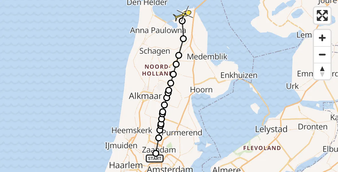 Routekaart van de vlucht: Lifeliner 1 naar Hippolytushoef, Ronde Tocht
