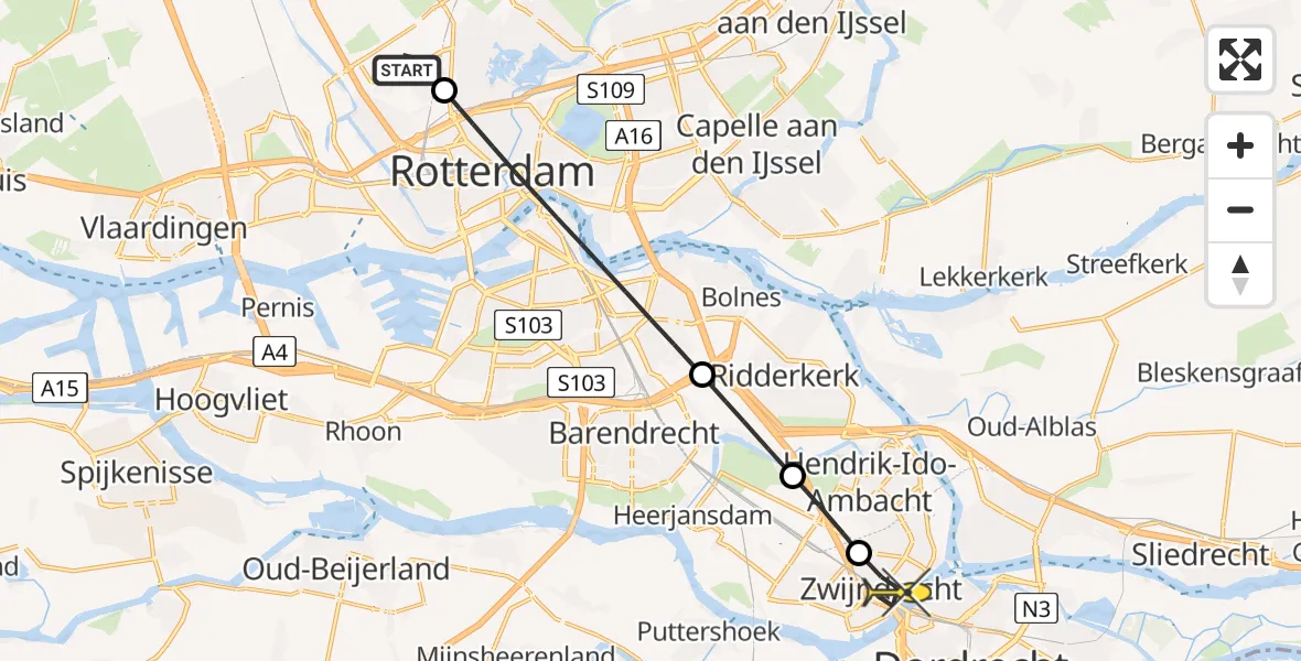 Routekaart van de vlucht: Lifeliner 2 naar Zwijndrecht, Eijkmanhof