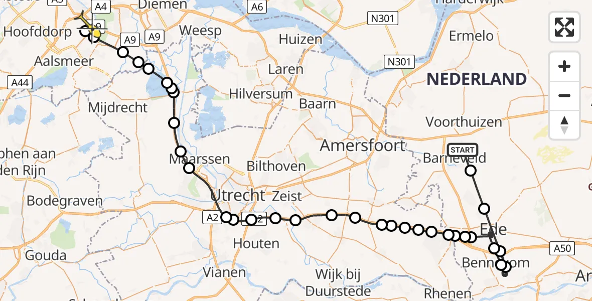 Routekaart van de vlucht: Politieheli naar Schiphol, Peppelseweg
