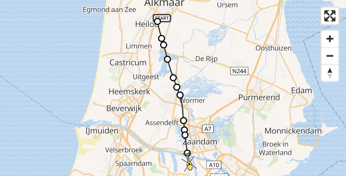 Routekaart van de vlucht: Lifeliner 1 naar Amsterdam Heliport, Hornweg