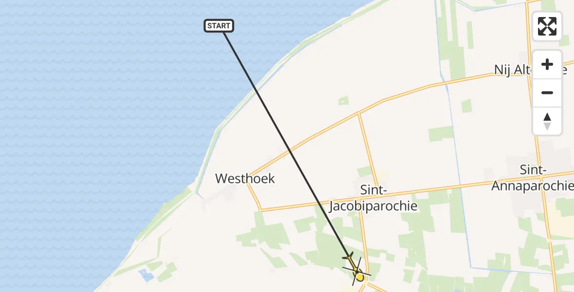 Routekaart van de vlucht: Ambulancehelikopter naar St.-Jacobiparochie, Zuiderweg