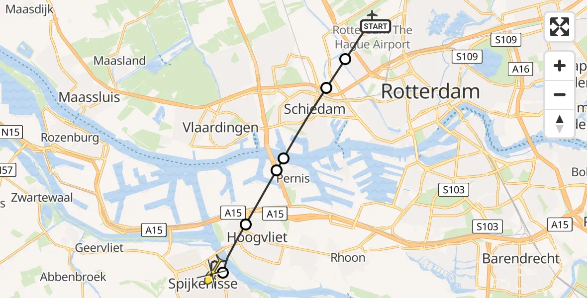 Routekaart van de vlucht: Lifeliner 2 naar Spijkenisse, Rhijnsburgstraat