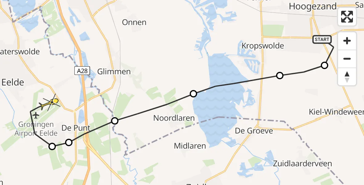 Routekaart van de vlucht: Lifeliner 4 naar Groningen Airport Eelde, Sluisweg
