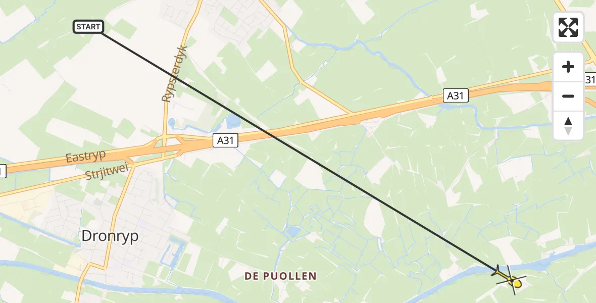 Routekaart van de vlucht: Ambulancehelikopter naar Deinum, Heechhiemsreed