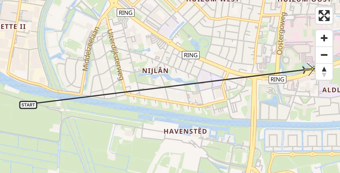 Vluchtroute Ambulancehelikopter van Leeuwarden naar Leeuwarden