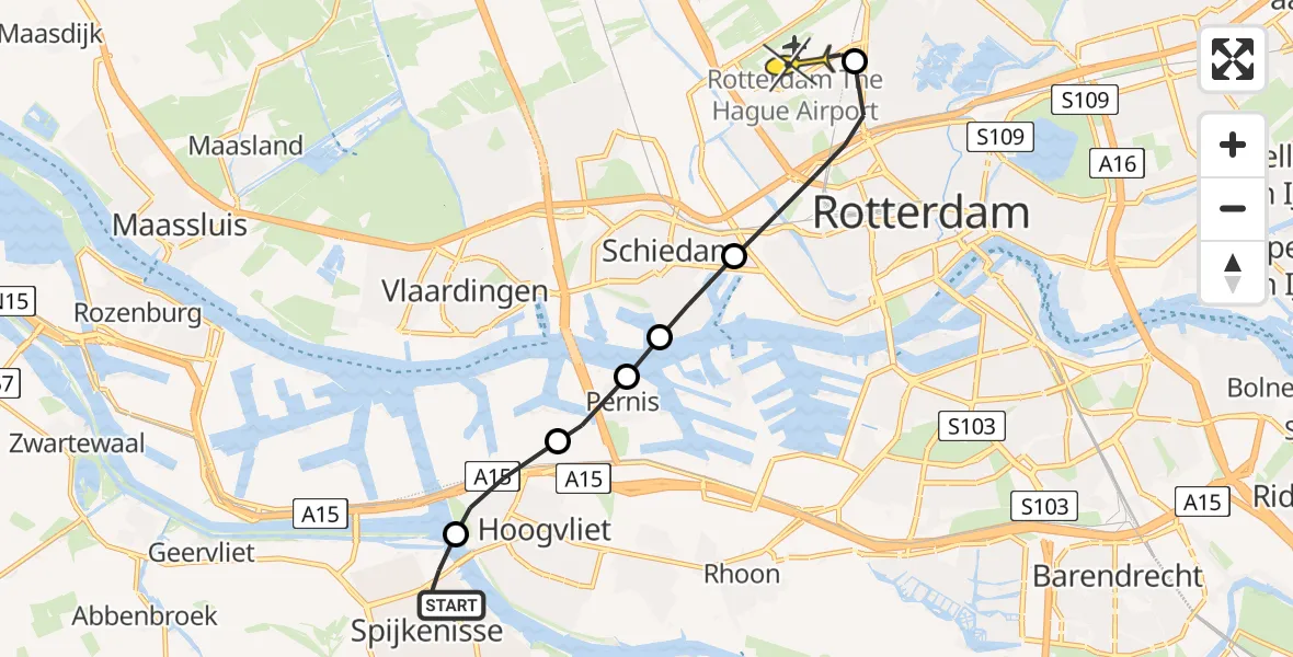 Routekaart van de vlucht: Lifeliner 2 naar Rotterdam The Hague Airport, Tennispad