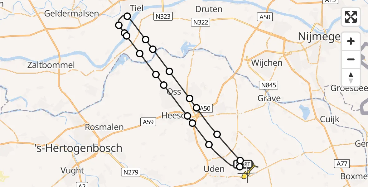 Routekaart van de vlucht: Lifeliner 3 naar Vliegbasis Volkel, Lange Goorstraat