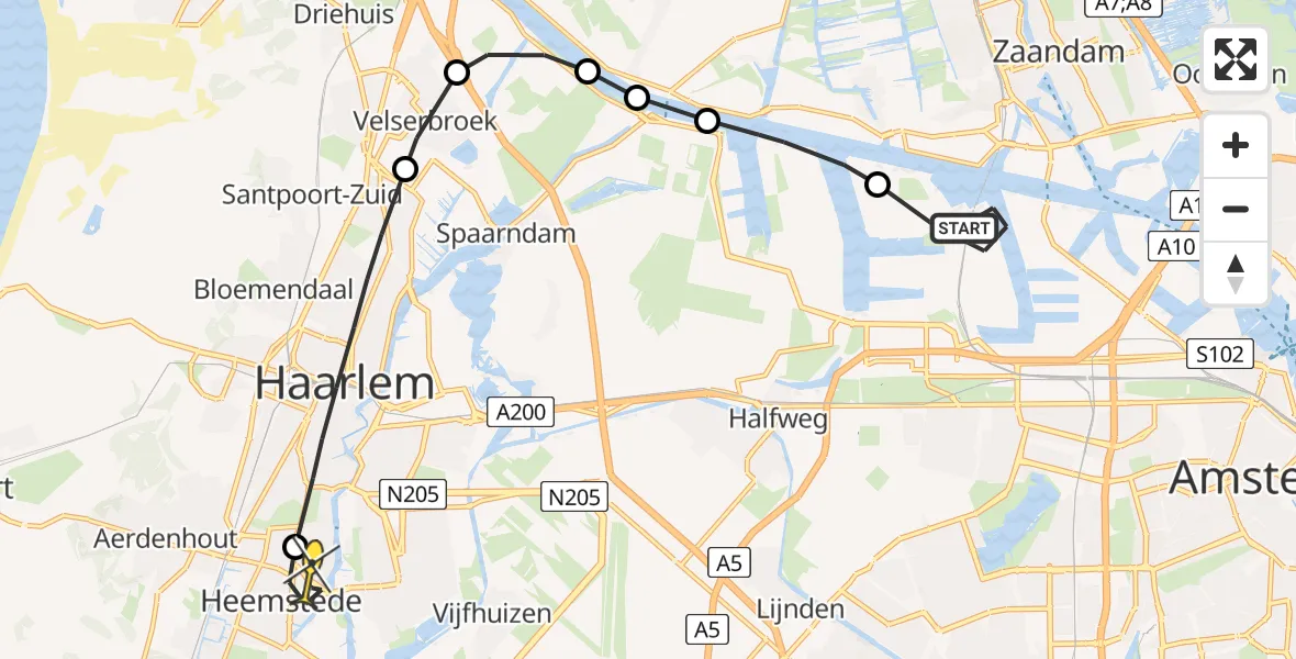 Routekaart van de vlucht: Lifeliner 1 naar Heemstede, Elbaweg