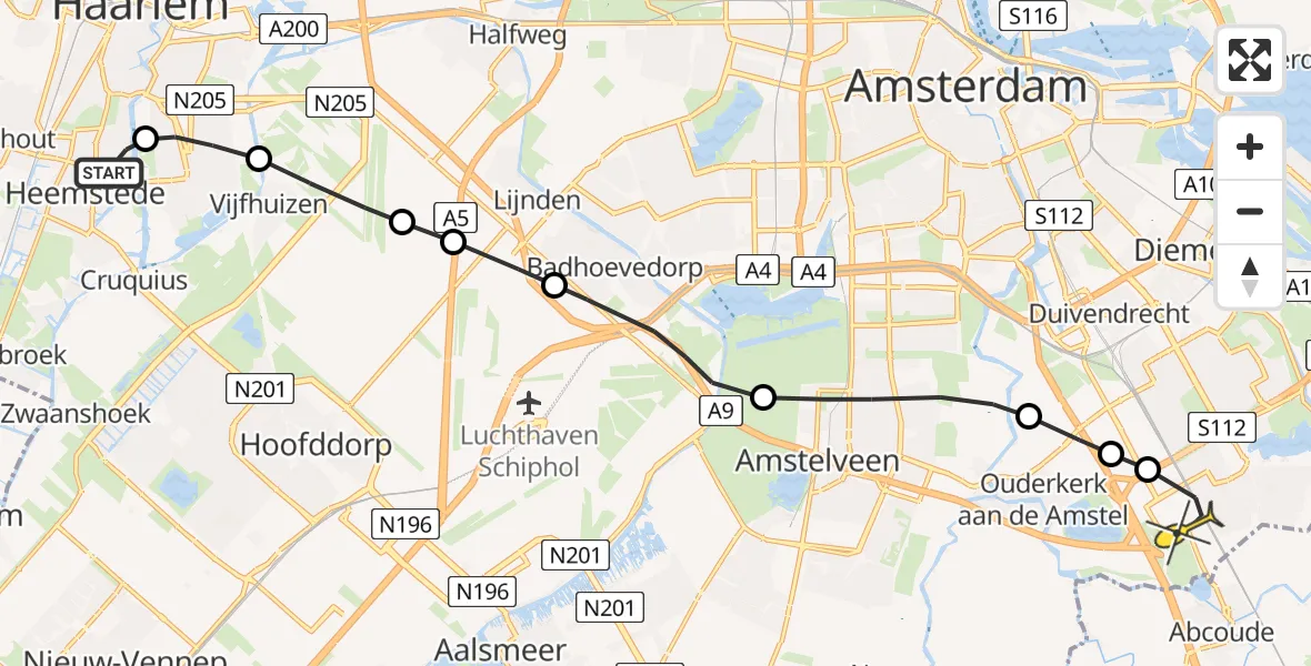 Routekaart van de vlucht: Lifeliner 1 naar Academisch Medisch Centrum (AMC), Vuurtonstraat