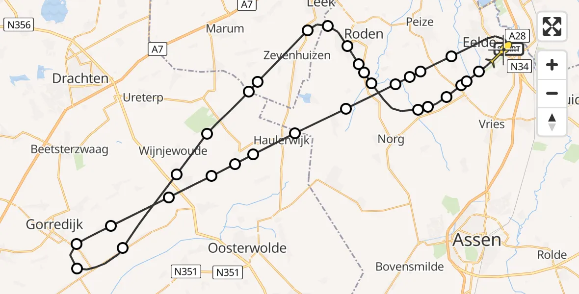 Routekaart van de vlucht: Lifeliner 4 naar Groningen Airport Eelde, Weeakkerweg
