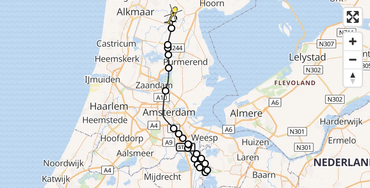 Routekaart van de vlucht: Lifeliner 1 naar Ursem, Bijdorplaan