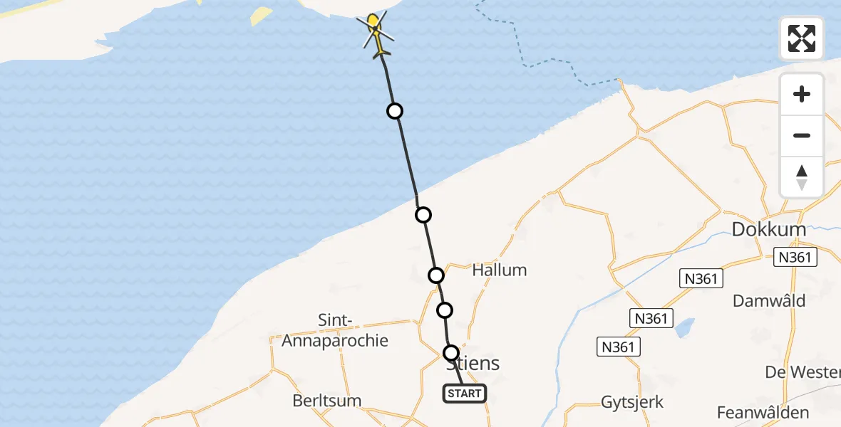 Routekaart van de vlucht: Ambulancehelikopter naar Ballum, Bûtenskilwei