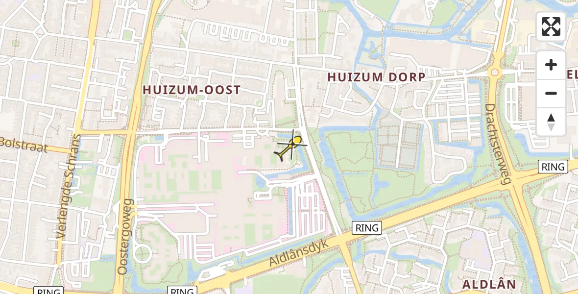 Vluchtroute Ambulancehelikopter van Leeuwarden naar Leeuwarden