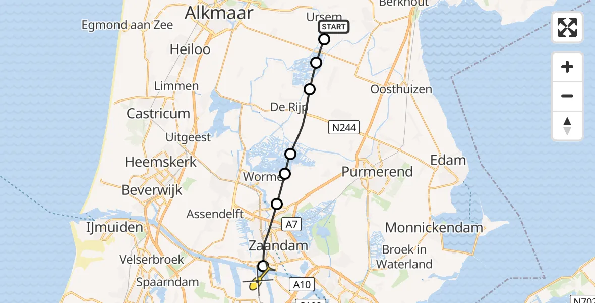 Routekaart van de vlucht: Lifeliner 1 naar Amsterdam Heliport, Boetsloot