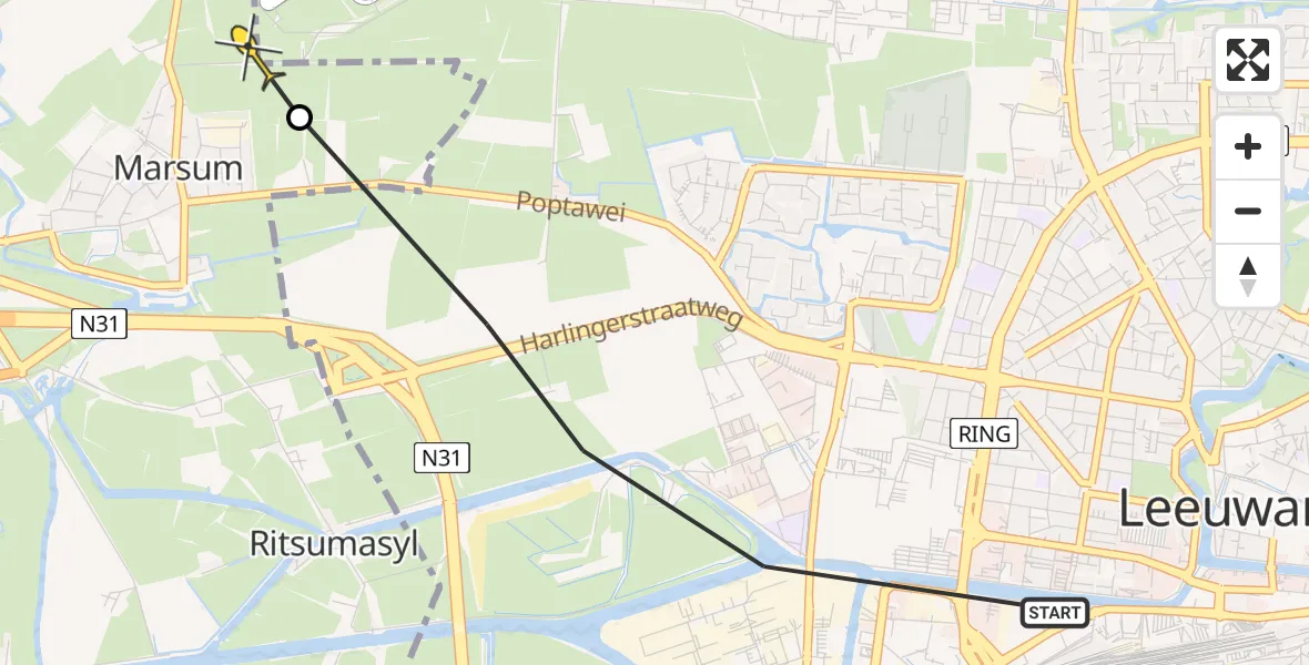 Routekaart van de vlucht: Ambulancehelikopter naar Marsum, Einsteinweg