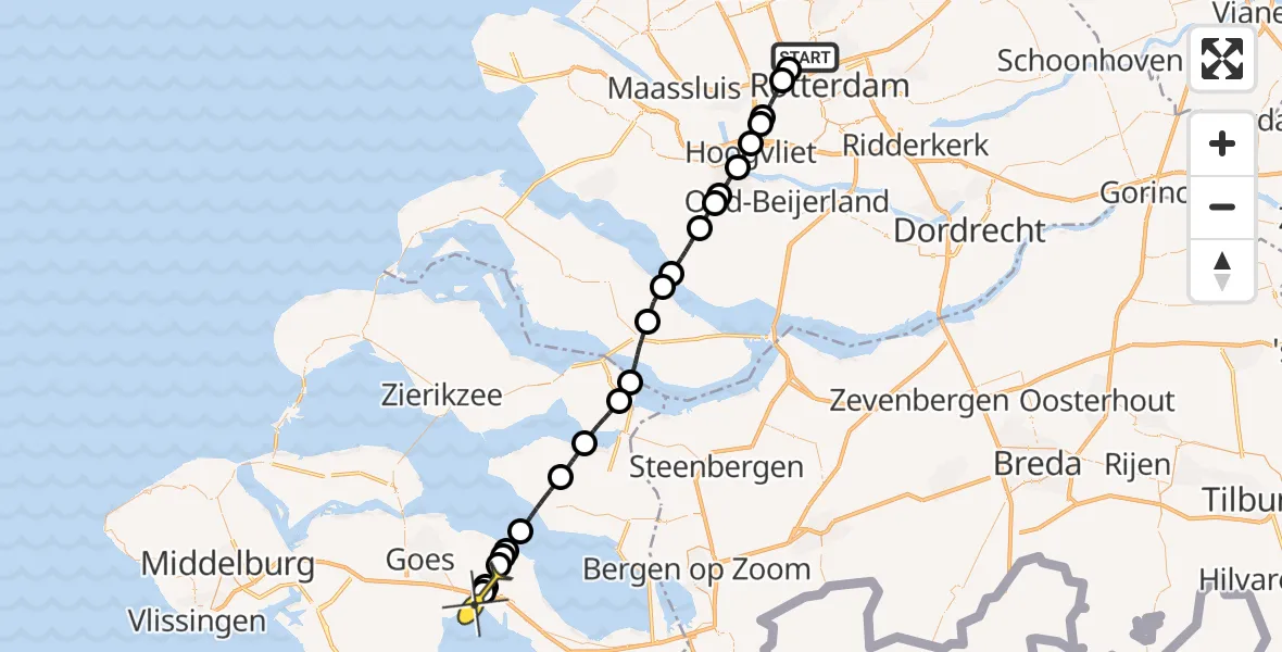 Routekaart van de vlucht: Lifeliner 2 naar Kapelle, Wouwerlaan