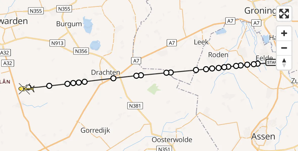 Routekaart van de vlucht: Lifeliner 4 naar Nes, Molenweg