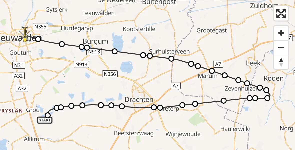 Routekaart van de vlucht: Lifeliner 4 naar Leeuwarden, Burd