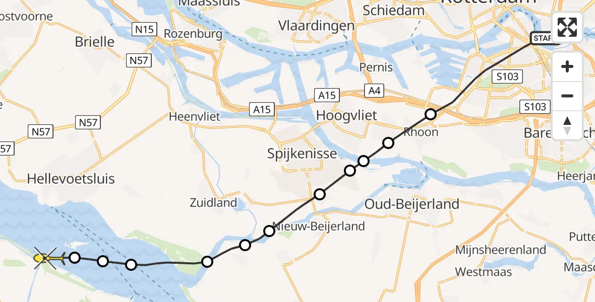 Routekaart van de vlucht: Politieheli naar Sommelsdijk, Christiaan de Wetstraat
