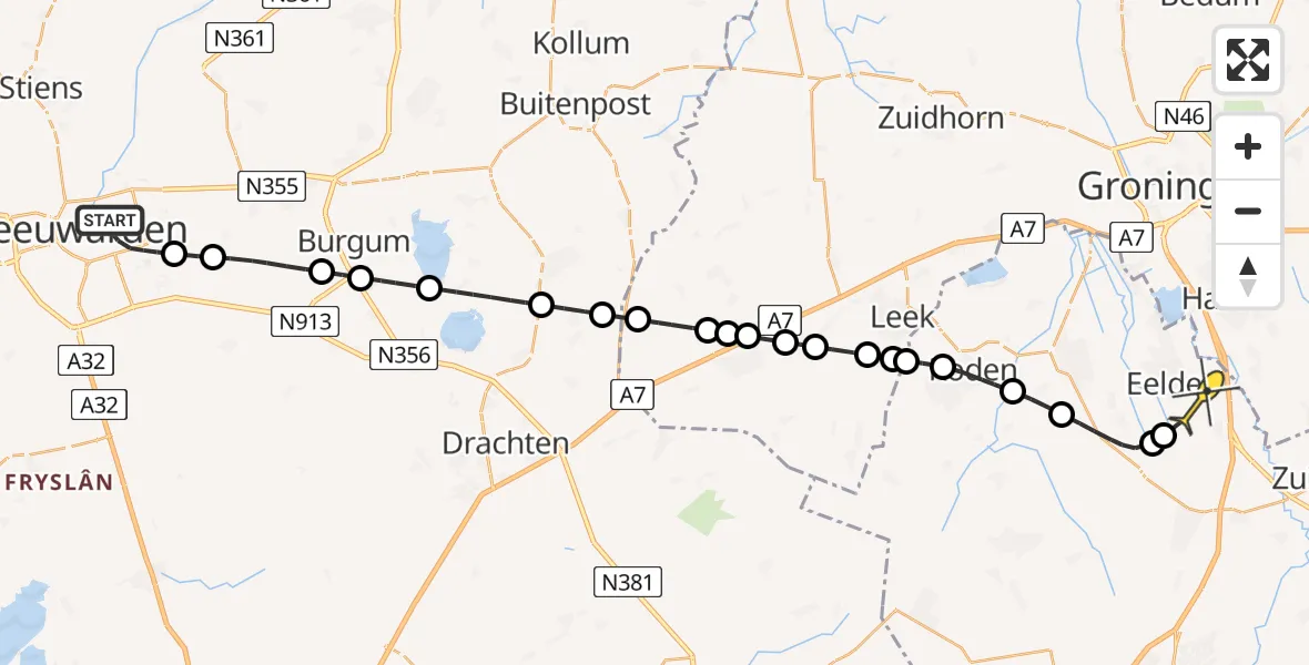 Routekaart van de vlucht: Lifeliner 4 naar Groningen Airport Eelde, Tjotterstraat