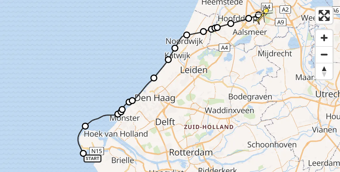 Routekaart van de vlucht: Politieheli naar Schiphol, Noordzeeboulevard