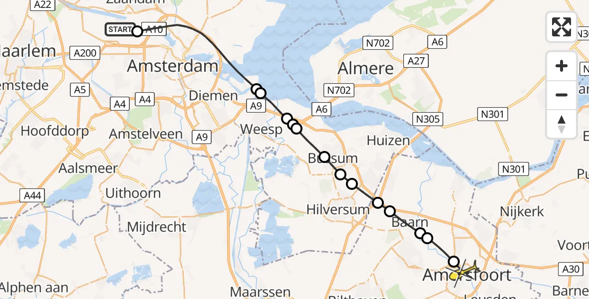 Routekaart van de vlucht: Lifeliner 1 naar Amersfoort, Kompasweg