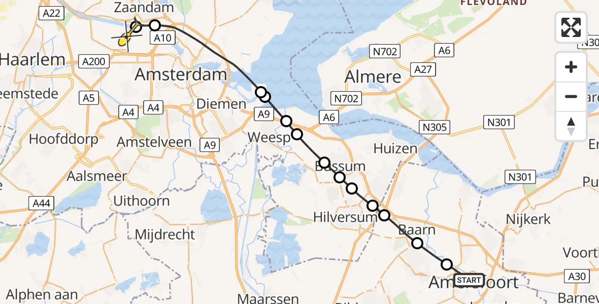 Routekaart van de vlucht: Lifeliner 1 naar Amsterdam Heliport, Natriumweg