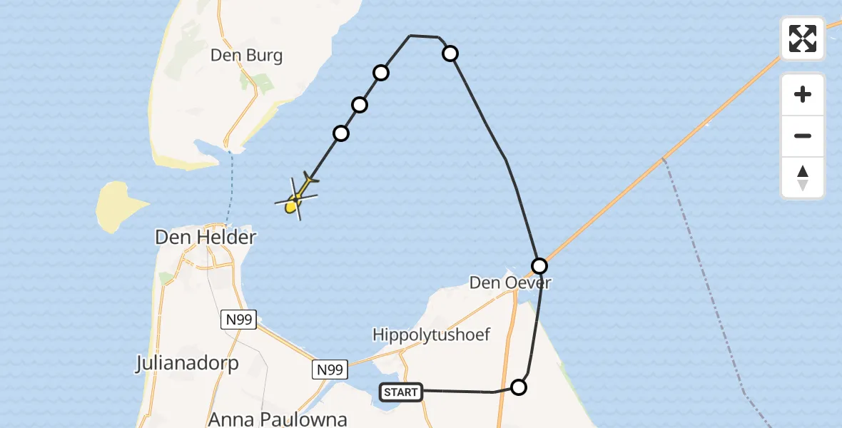 Routekaart van de vlucht: Politieheli naar Den Helder, Schelpenbolweg