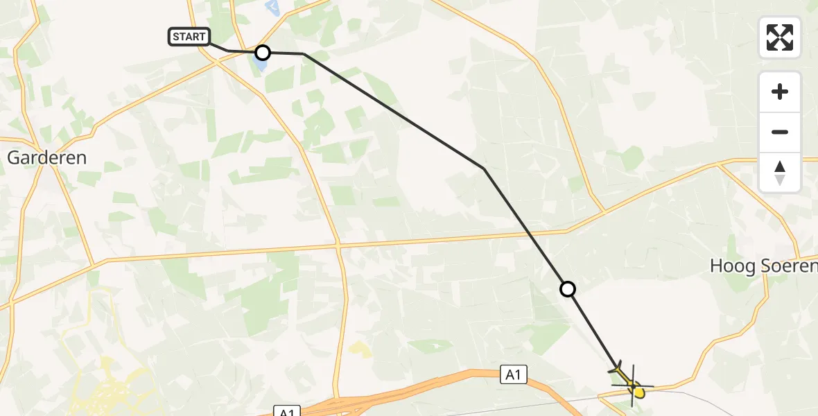 Routekaart van de vlucht: Politiehelikopter naar Hoog Soeren, Garderenseweg