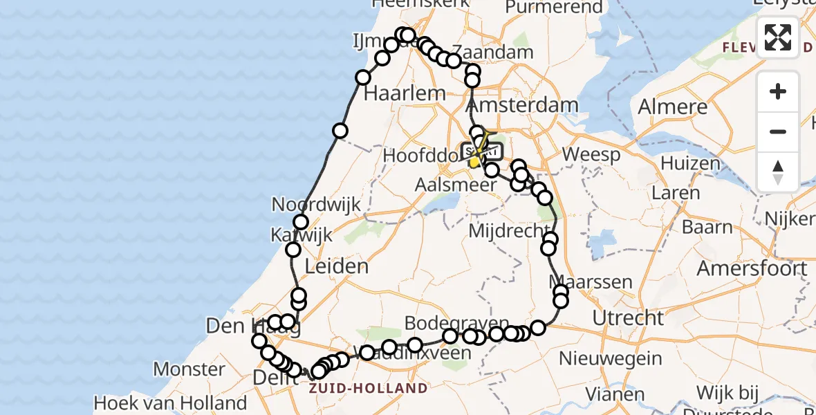 Routekaart van de vlucht: Politieheli naar Schiphol, Amsterdam-Bataviaweg