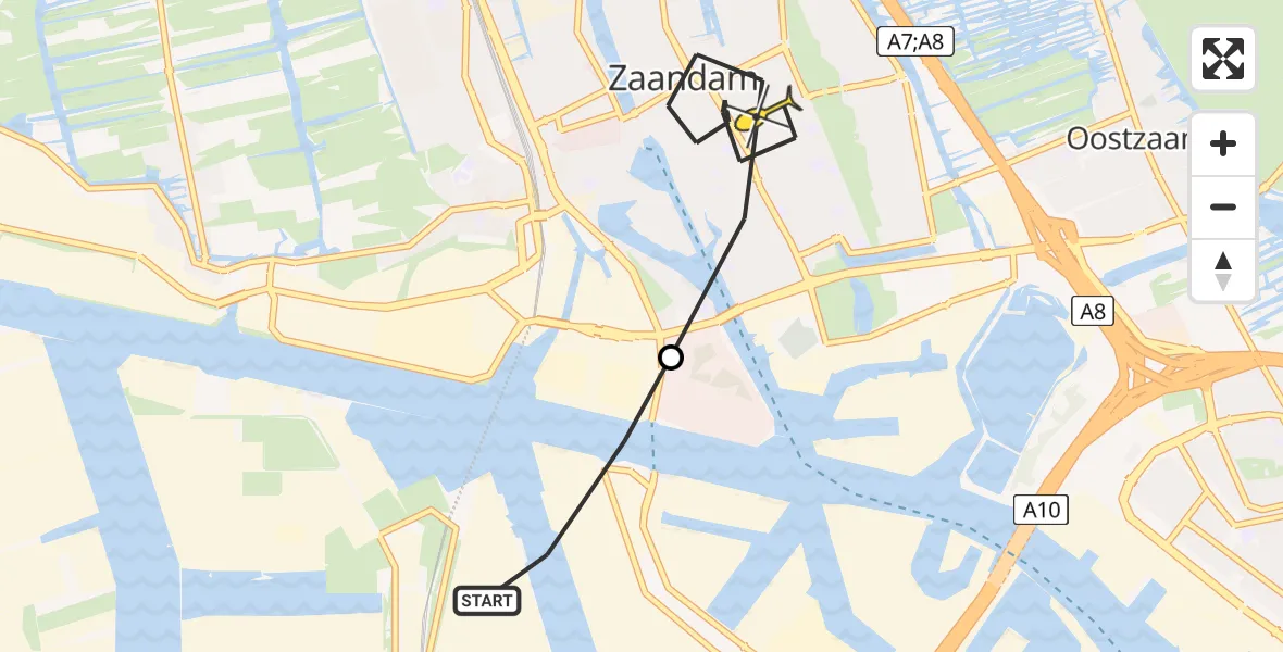 Routekaart van de vlucht: Lifeliner 1 naar Zaandam, Hemkade