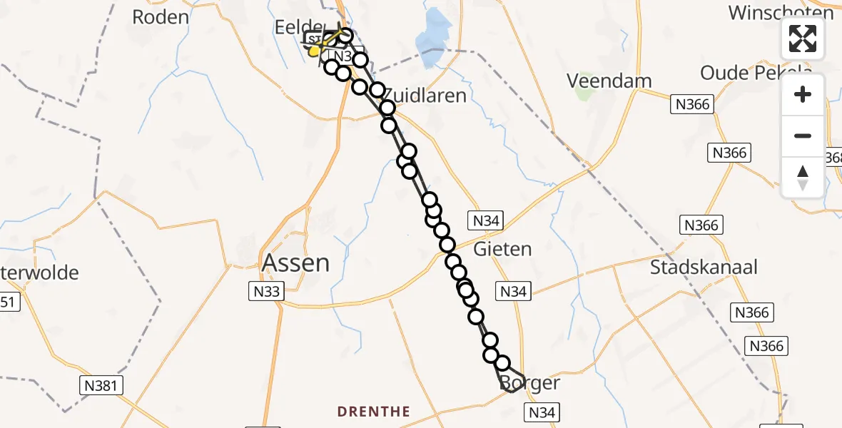 Routekaart van de vlucht: Lifeliner 4 naar Groningen Airport Eelde, Moespot