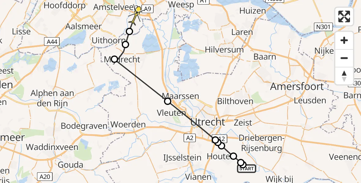 Routekaart van de vlucht: Politieheli naar Ouderkerk aan de Amstel, Enghsloot